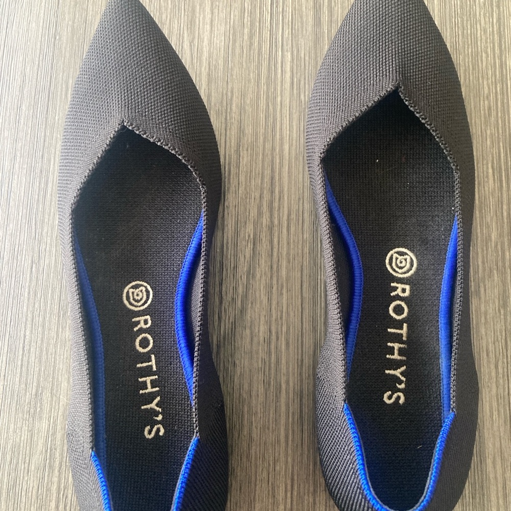 Rothy's Black Flats with Blue Trim Minimal Wear